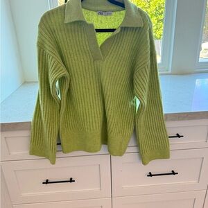 Zara Green Ribbed Women's Sweater
